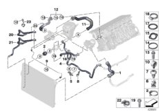 Шланги системы охлаждения для BMW F11 530i N52N (схема запасных частей)