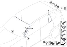 Остекление, дополнительные элементы для BMW F25 X3 35dX N57Z (схема запасных частей)