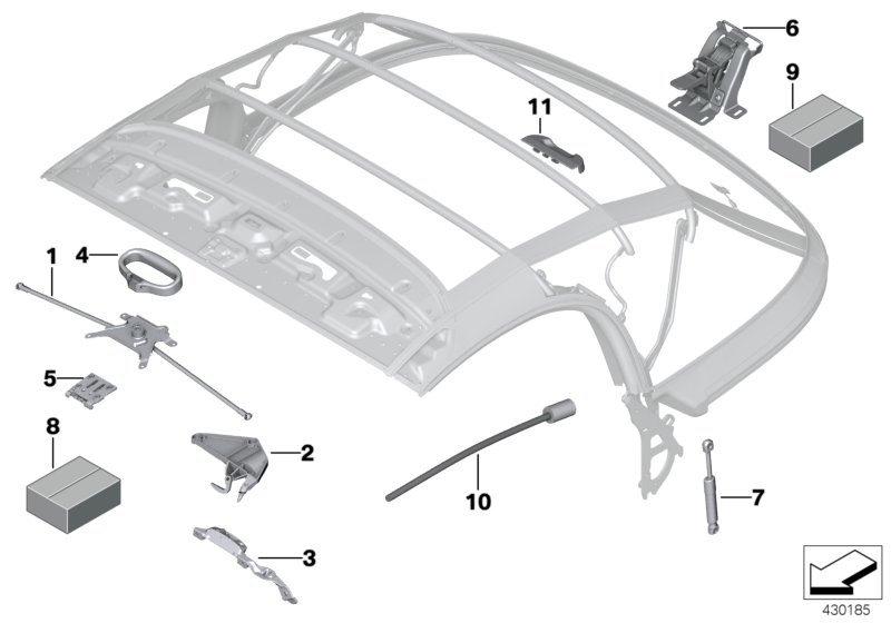 Складной верх дополнительные элементы для BMW R59 Cooper S N18 (схема запчастей)
