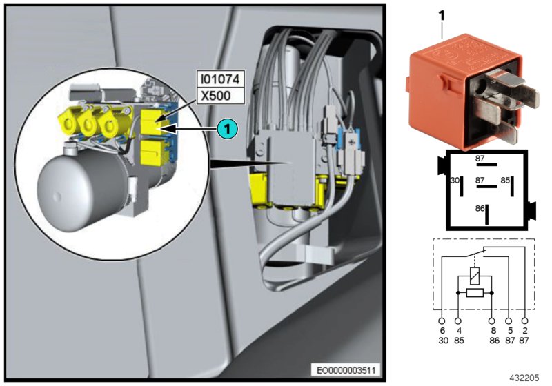 Реле привода складного верха I01074 для BMW F23 M235iX N55 (схема запчастей)