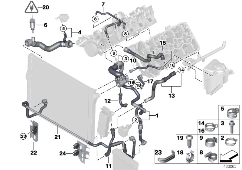 Шланги системы охлаждения для BMW F12 650i N63 (схема запчастей)