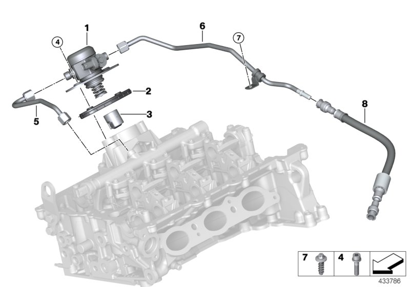 Насос высокого давления/трубопроводы для BMW F32 418i B38 (схема запчастей)