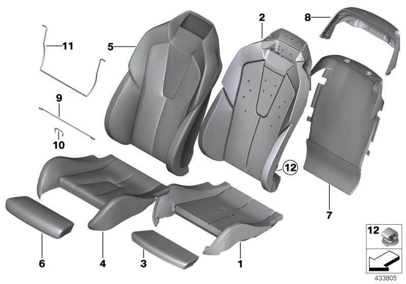 Набивка и обивка передн.сиденья для BMW F13 M6 S63N (схема запчастей)