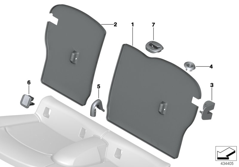 Накладки спинки заднего сиденья для BMW F55 Cooper B38 (схема запчастей)