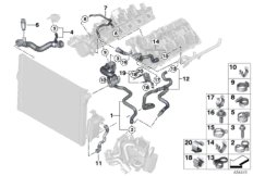 Шланги системы охлаждения для BMW F11N 550i N63N (схема запасных частей)