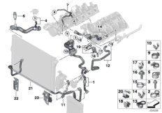 Шланги системы охлаждения для BMW F06 650i N63N (схема запасных частей)