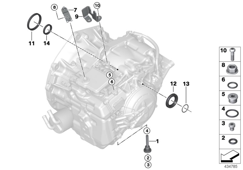 GA8F22AW доп.элементы/уплотнения для BMW F48 X1 20i B48 (схема запчастей)
