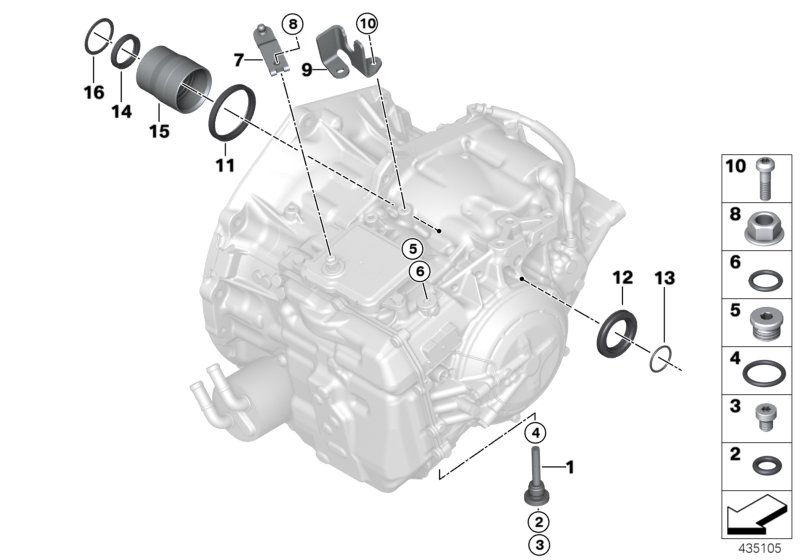 GA8F22AW доп.элементы/уплотнения для BMW F48N X1 20dX B47 (схема запчастей)