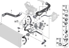 Шланги системы охлаждения для BMW F11N 525d N47S1 (схема запасных частей)
