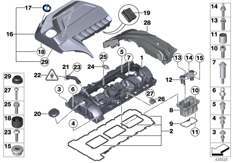 Крышка головки блока цилиндров для BMW E71 X6 35iX N55 (схема запчастей)