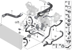 Шланги системы охлаждения для BMW F11 525dX N47S1 (схема запасных частей)