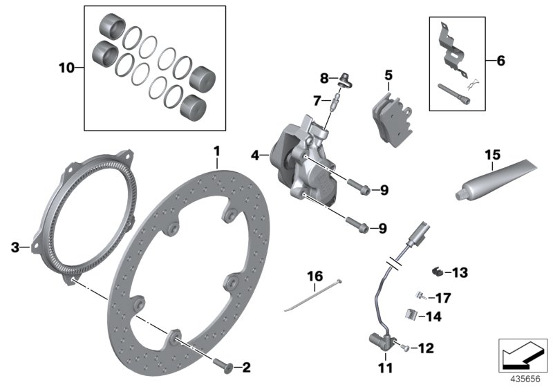 Торм.механизм пер.колеса, к-т заклепок для BMW K26 R 1200 RT 10 (0430,0440) 0 (схема запчастей)