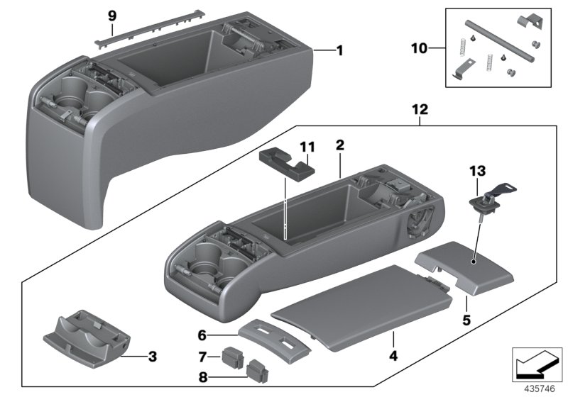 Средний подлокотник сиденья Зд для BMW F07N 535iX N55 (схема запчастей)