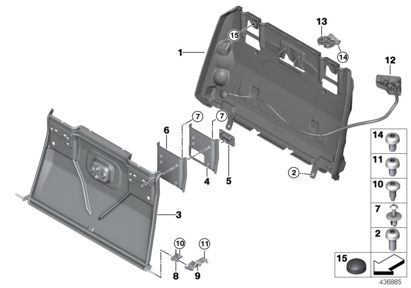 Каркас подушки заднего сиденья для BMW F23 218d B47 (схема запчастей)