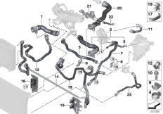 Шланги системы охлаждения для BMW F12 640d N57Z (схема запасных частей)