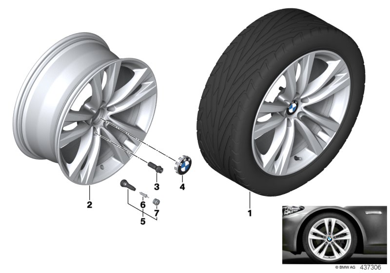 Л/с диск BMW дизайн 610 - 19'' для BMW F10 Hybrid 5 N55 (схема запчастей)
