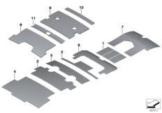 Звукоизоляция крыши для BMW RR4 Ghost EWB N74R (схема запасных частей)