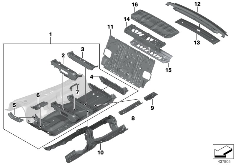 Перегородка баг.отделение/детали днища для BMW G12 740LeX B48X (схема запчастей)