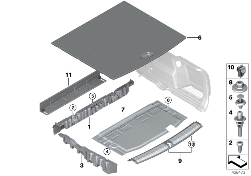 Облицовка пола багажного отделения для BMW F48 X1 25dX B47 (схема запчастей)
