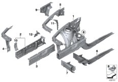 Колесная ниша/лонжерон для BMW F30N 320iX B48 (схема запасных частей)