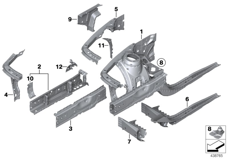 Колесная ниша/лонжерон для BMW F30N 330iX B48 (схема запчастей)