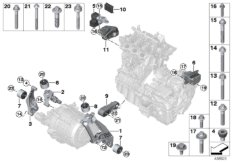 Подвеска двигателя и коробки передач для BMW I12N i8 B38X (схема запасных частей)