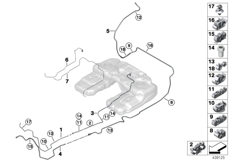 Топливопровод/ элементы крепления для BMW F15 X5 40eX N20 (схема запчастей)