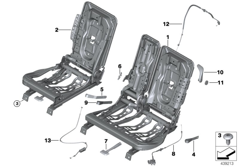 Каркас подушки заднего сиденья для BMW F46N 220d B47D (схема запчастей)