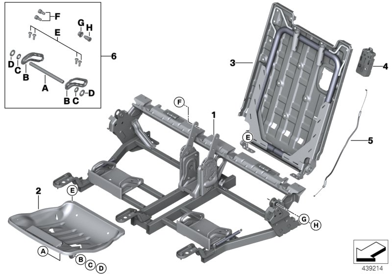 Каркас подушки заднего сиденья 3-й ряд для BMW F46 220dX B47 (схема запчастей)