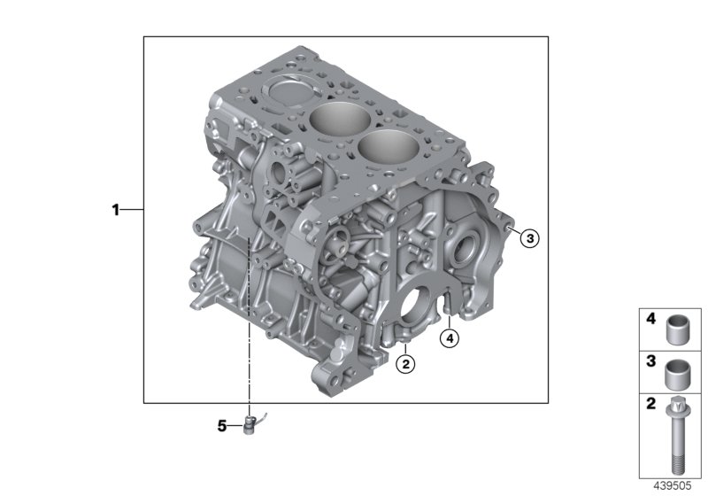 Блок-картер двигателя для BMW F36 418i B38 (схема запчастей)
