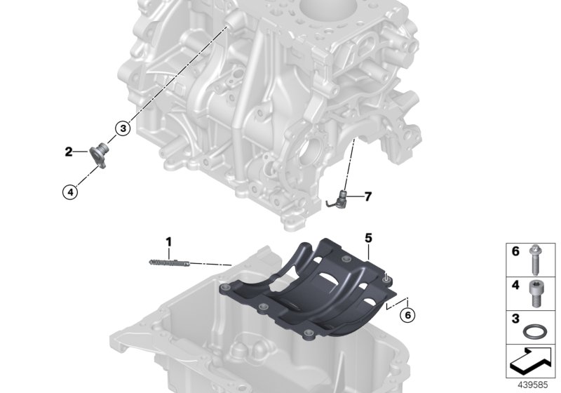 Блок цилиндров/дополнительные элементы для BMW F45N 225xe B38X (схема запчастей)