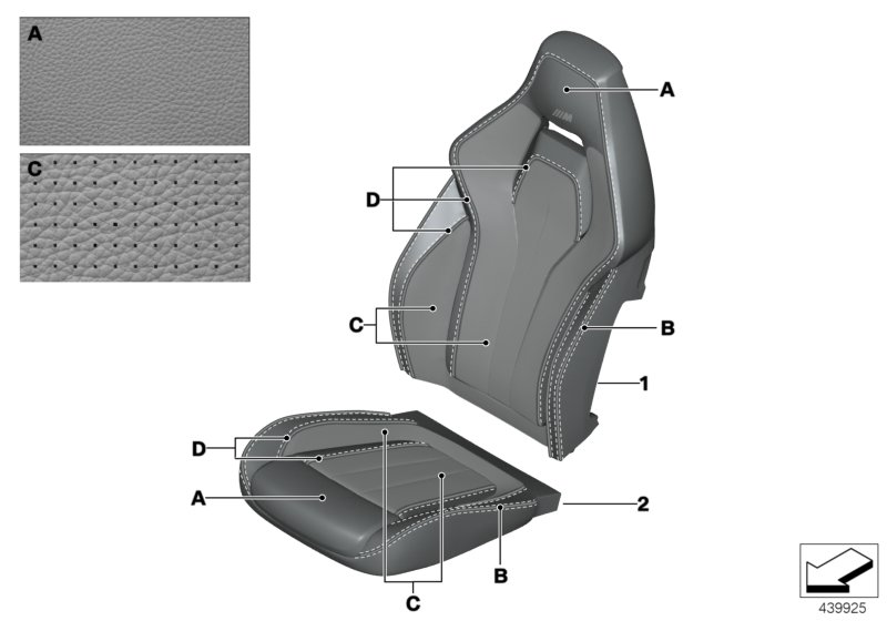 Обивка Indi. м/ф сиденье вент. M-стиль для BMW F85 X5 M S63R (схема запчастей)