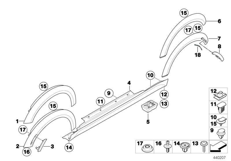 Накладка порог / арка колеса для BMW R56N Cooper D 2.0 N47N (схема запчастей)