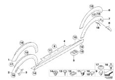 Накладка порог / арка колеса для BMW R56 Coop.S JCW N14 (схема запасных частей)