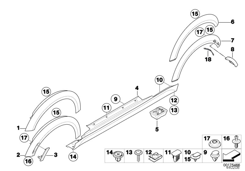 Накладка порог / арка колеса для BMW R56 Cooper D W16 (схема запчастей)