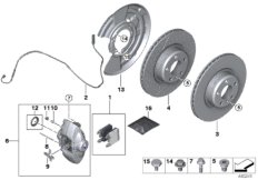 Датчик износа торм.накладки колеса Зд для BMW F32N 435dX N57Z (схема запасных частей)