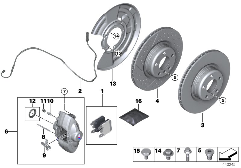 Датчик износа торм.накладки колеса Зд для BMW F36N 435dX N57Z (схема запчастей)