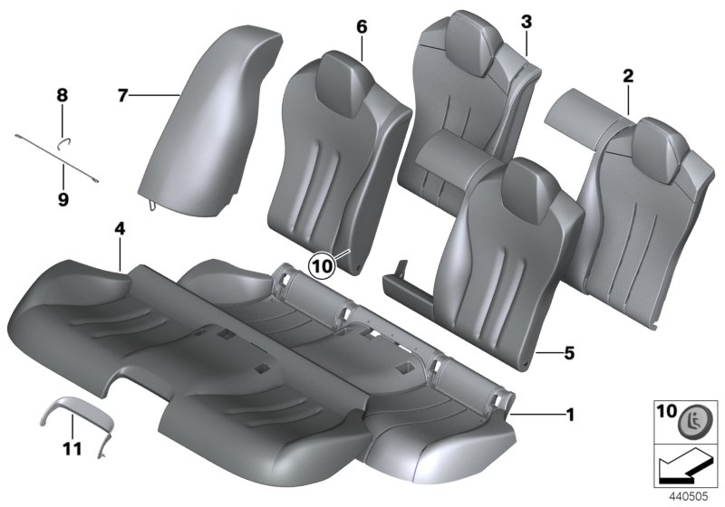 Набивка и обивка базового сиденья Зд для BMW F06 M6 S63N (схема запчастей)