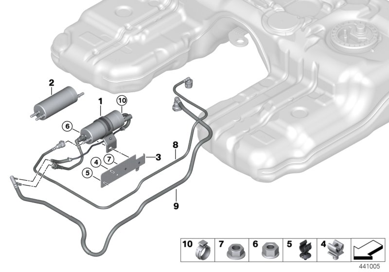 Топливопровод/топливный фильтр для BMW F15 X5 40eX N20 (схема запчастей)