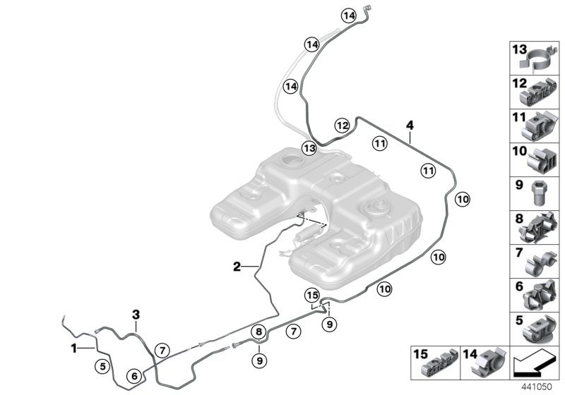 Топливопровод/ элементы крепления для BMW F15 X5 40eX N20 (схема запчастей)