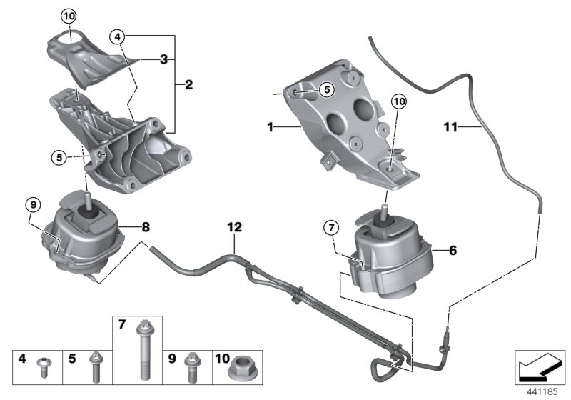 Подвеска двигателя для BMW F16 X6 28iX N20 (схема запчастей)