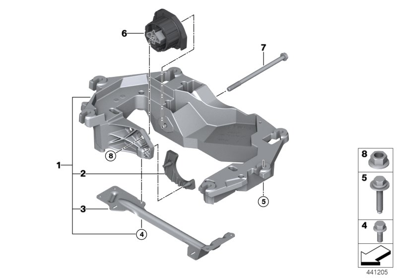 Крепление КПП для BMW F15 X5 28iX N20 (схема запчастей)
