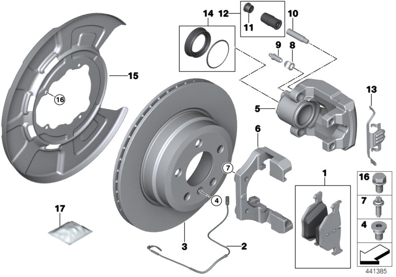 Тормозной механизм заднего колеса для BMW F15 X5 40eX N20 (схема запчастей)