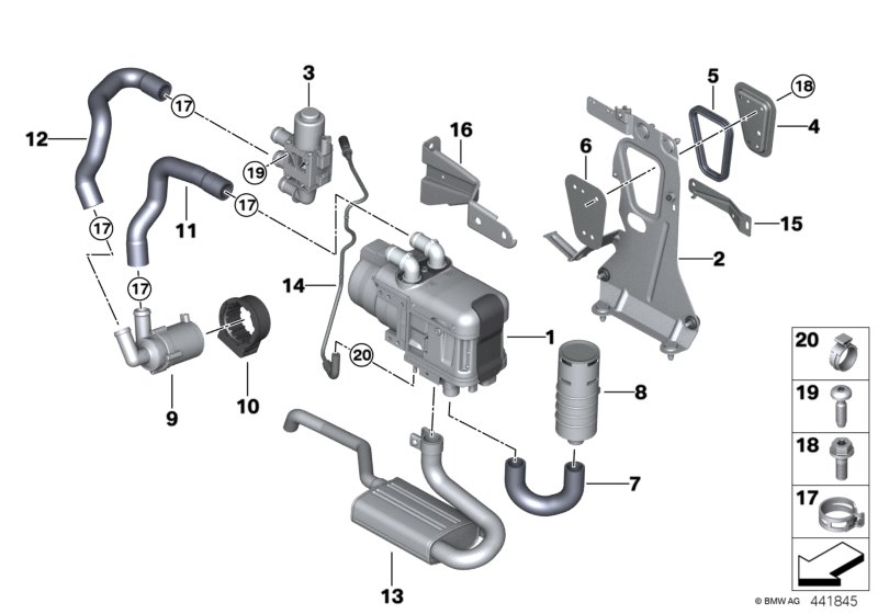 Автономная система отопления для BMW G30 540i B58C (схема запчастей)