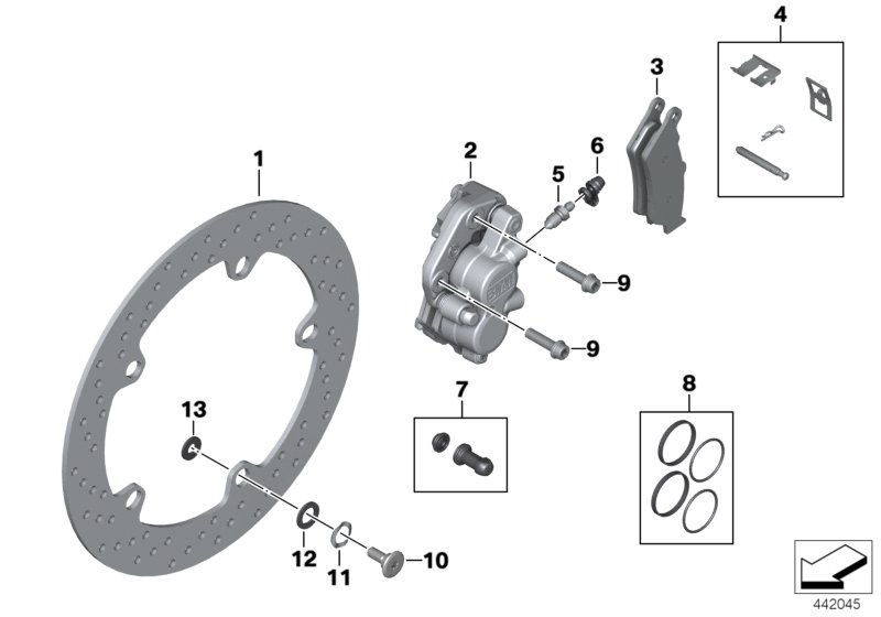 Тормозной механизм переднего колеса для BMW K25H HP2 Enduro (0369,0389) 0 (схема запчастей)