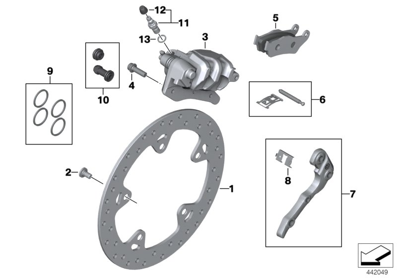 Тормозной механизм заднего колеса для BMW K25H HP2 Enduro (0369,0389) 0 (схема запчастей)