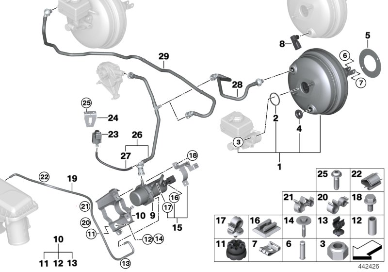 Вакуумный насос усилителя тормозов для BMW F15 X5 40eX N20 (схема запчастей)