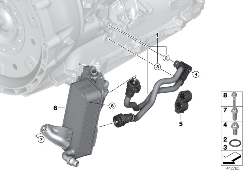 Трубопровод радиатора КПП/теплообменник для BMW F33N 430iX B48 (схема запчастей)
