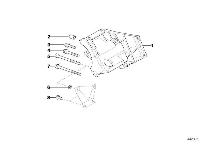 Опорный кронштейн компрессора кондиц. для BMW E53 X5 4.6is M62 (схема запчастей)