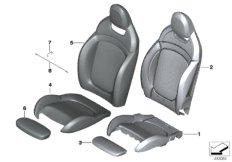 Набивка и обивка спортивного пер.сиденья для BMW F56 Cooper S B46C (схема запасных частей)